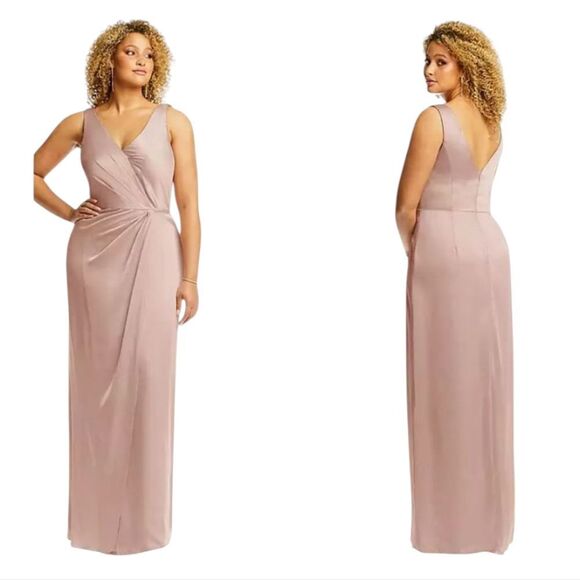 NWOT After Six Whisper Satin Maxi Dress Draped Tulip Gown Toasted Sugar Pink 8 - Picture 1 of 15